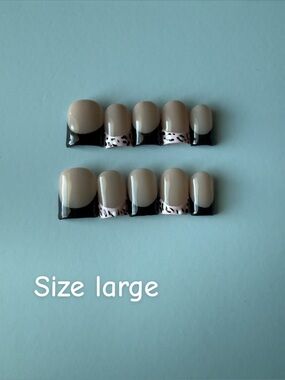 Neutral French Tip Press-On Nail Set with Leopard Accent